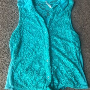 Turquoise Lace Sleeveless Top